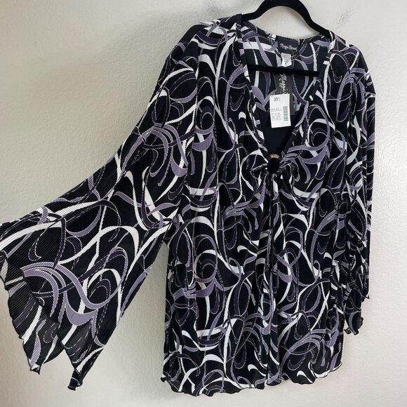 Maggie Barnes Womens Plus 3X Black Purple Abstract Pattern Blouse Top Blouse - Picture 12 of 12